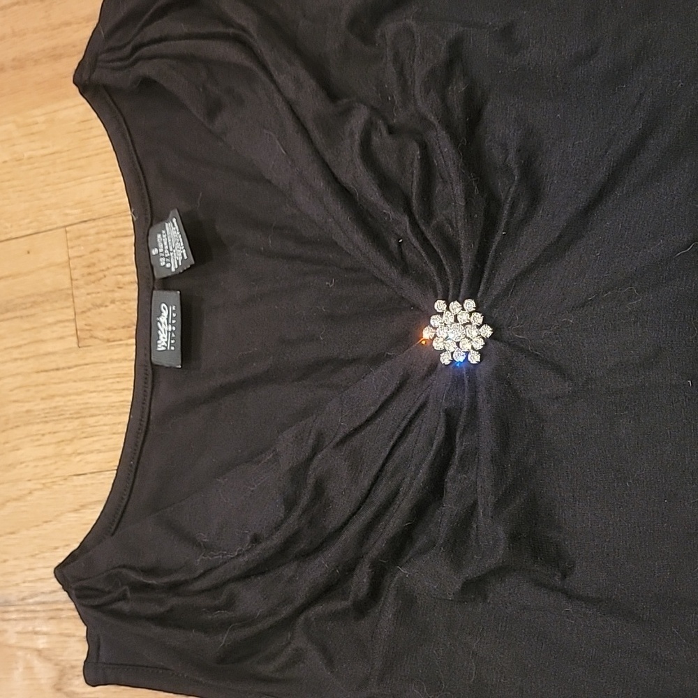 Women's Holiday Mossimo Black Stretch Jersey Knit Sleeveless Top with Rhinestone